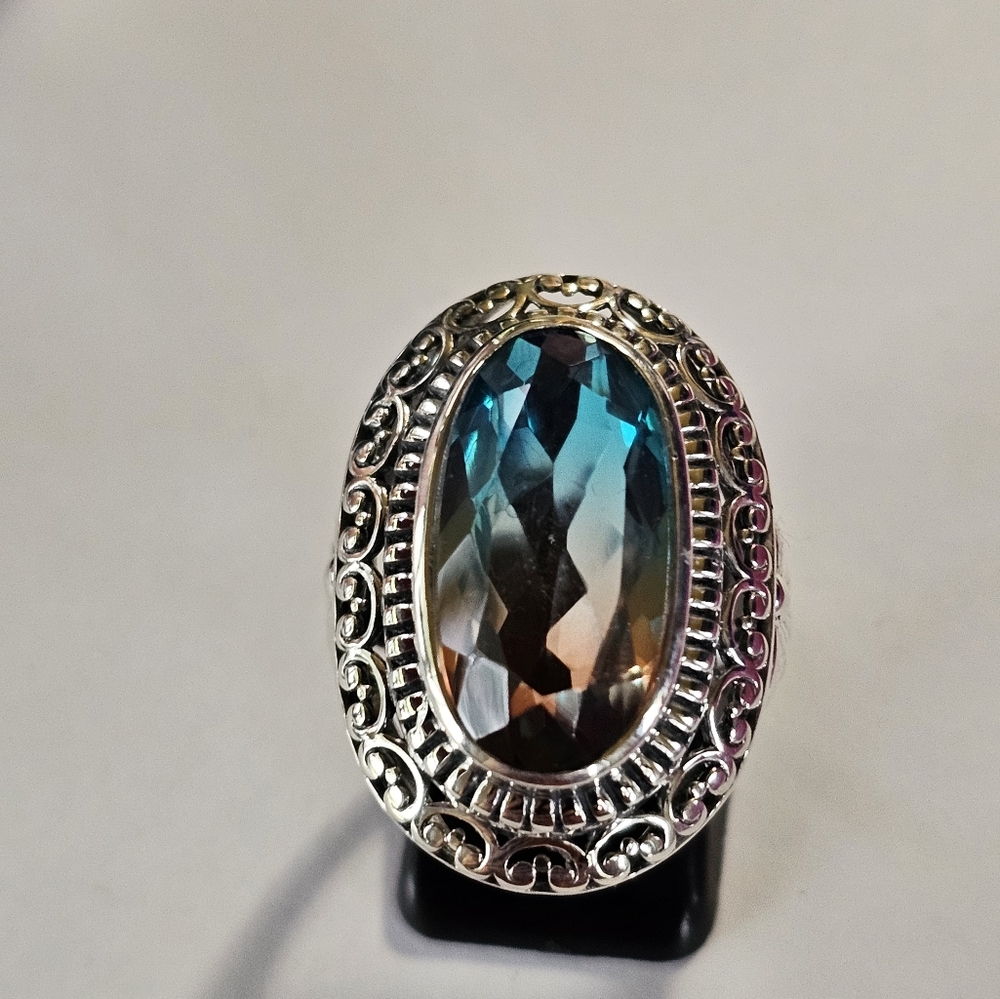 Artisan Crafted Aqua Terra Costa Quartz in Sterling Silver Size 8! NEW! - Picture 4 of 12